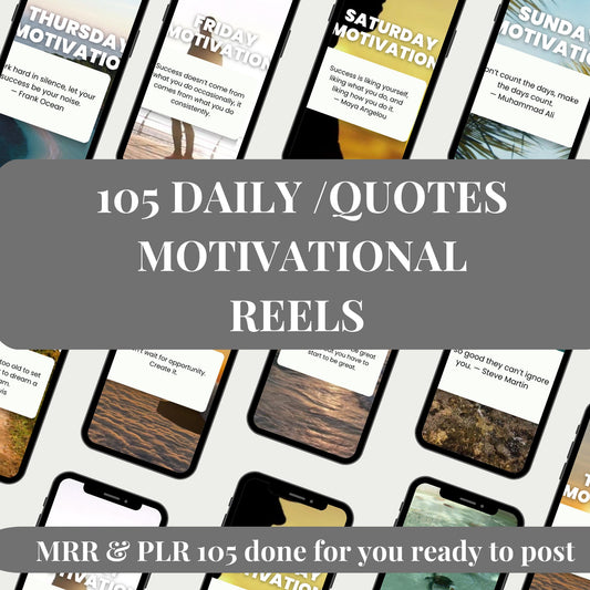 105 Motivational Daily Quotes Faceless Video Reels Bundle Master Resell Rights Done For You Instagram Post, Covers, Bonus: 365 Daily Quote