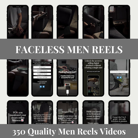 350 Faceless Aesthetic Men Video Reels W/75 Reel Captions | PLR | Master Resell Rights Done For You | Content Creator
