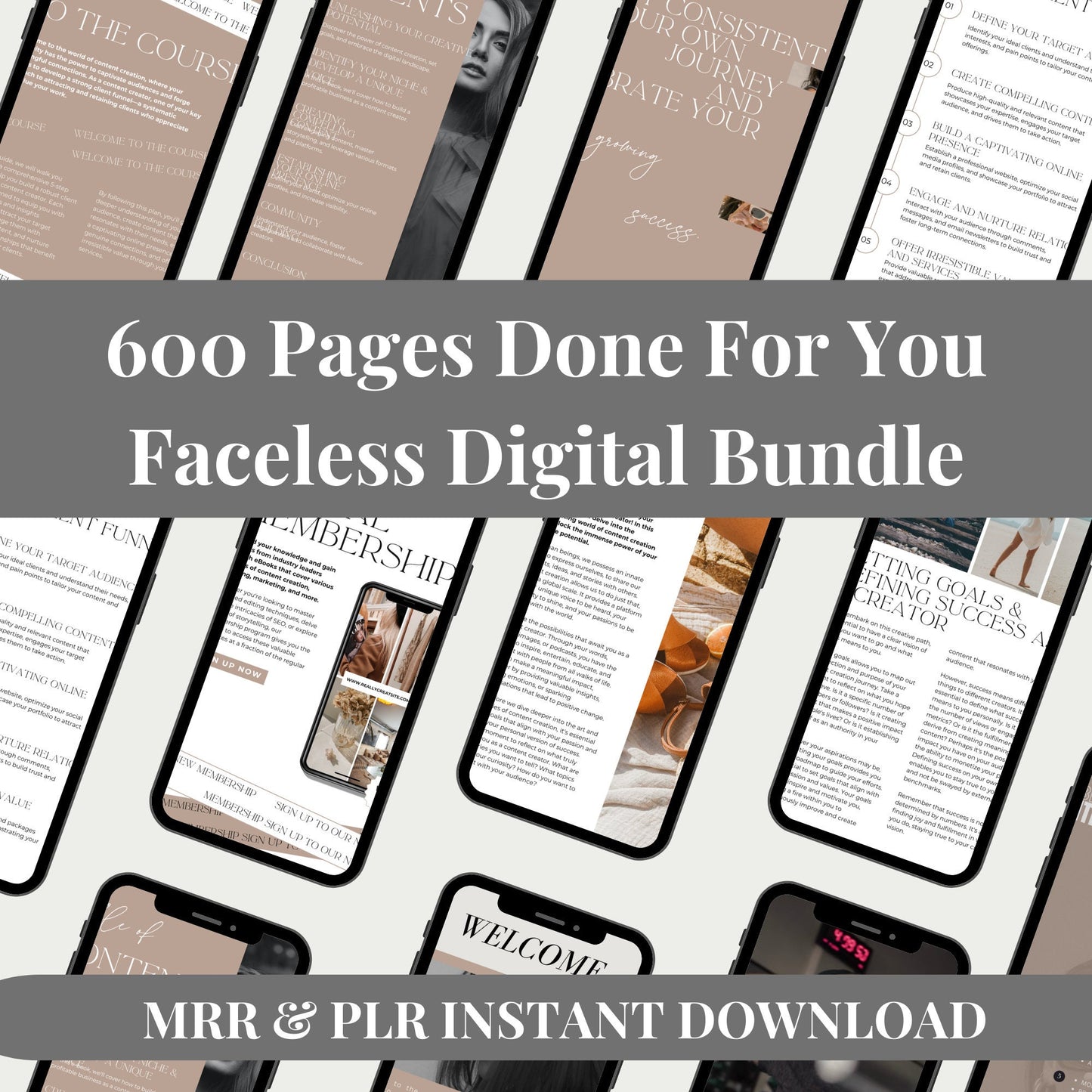 Mega Faceless Digital Bundle (600 pages) done for you, a step by step blue print to monetizing a faceless digital work at home business.