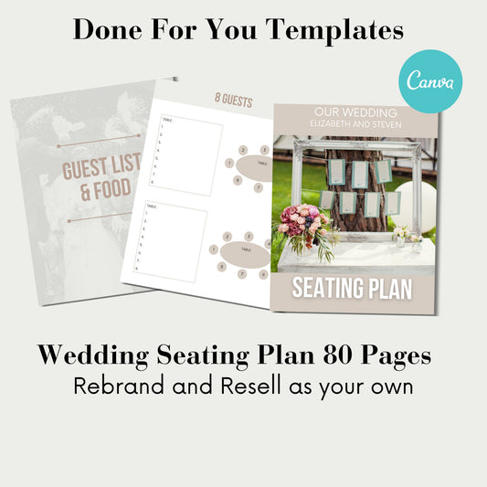 PLR Wedding Seating Plan, digital editable in canva, 80 pages wedding seating plan