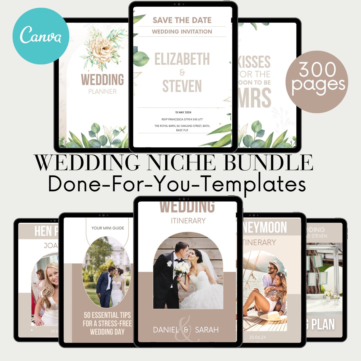PLR Wedding Niche Bundle, 300 pages done for you template, ready to rebrand and make it yours, editable Canva, digital trendy wedding niche.