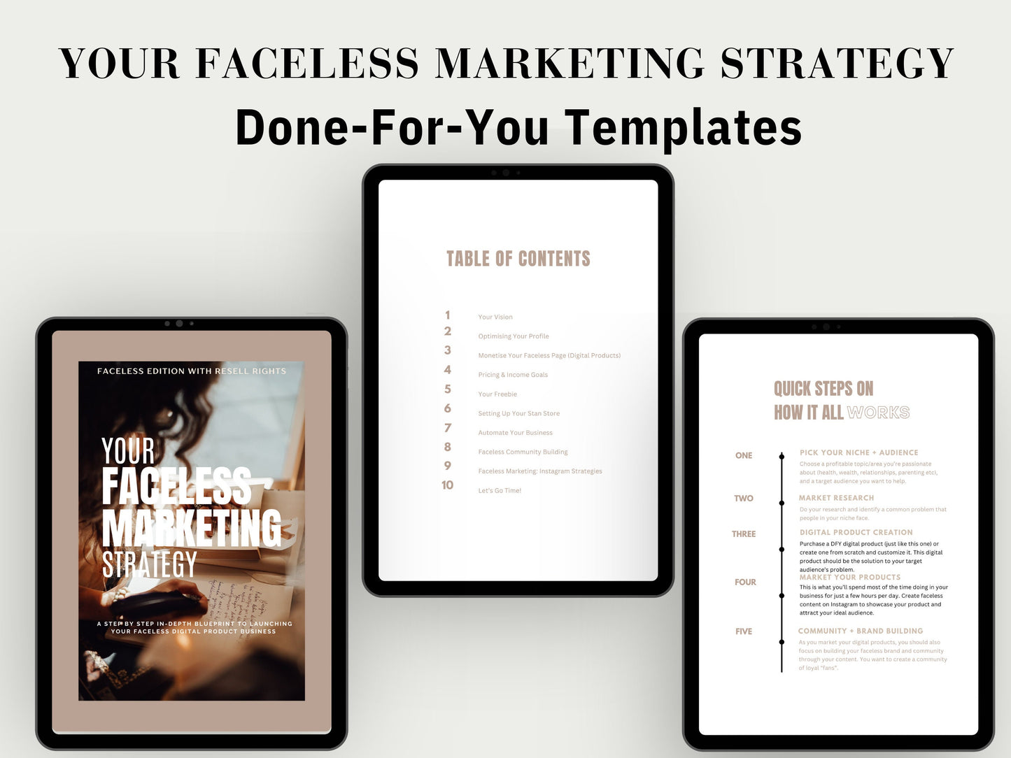 PLR Your Faceless Marketing Strategy done for you templates, a step by step blue print to monetize your page, automate your business.