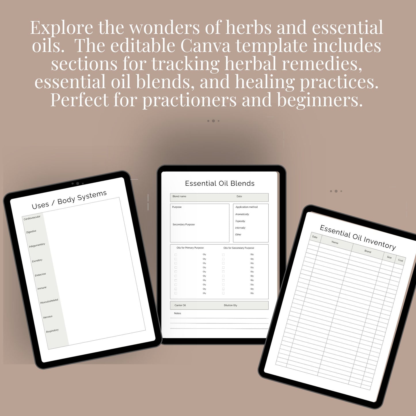 PLR Herbs and essential oil journal, aromatherapy printable herb forms, herb inventory sheets, editable templates, done for you journal