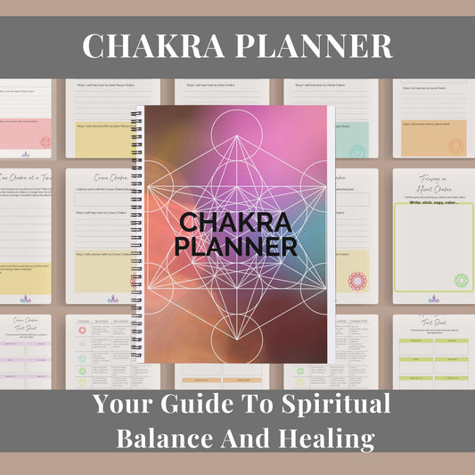 PLR Chakra Planner, Spiritual planner with sheets on chakra system, crystal chart, root chakra, third eye charka sheets, customizable