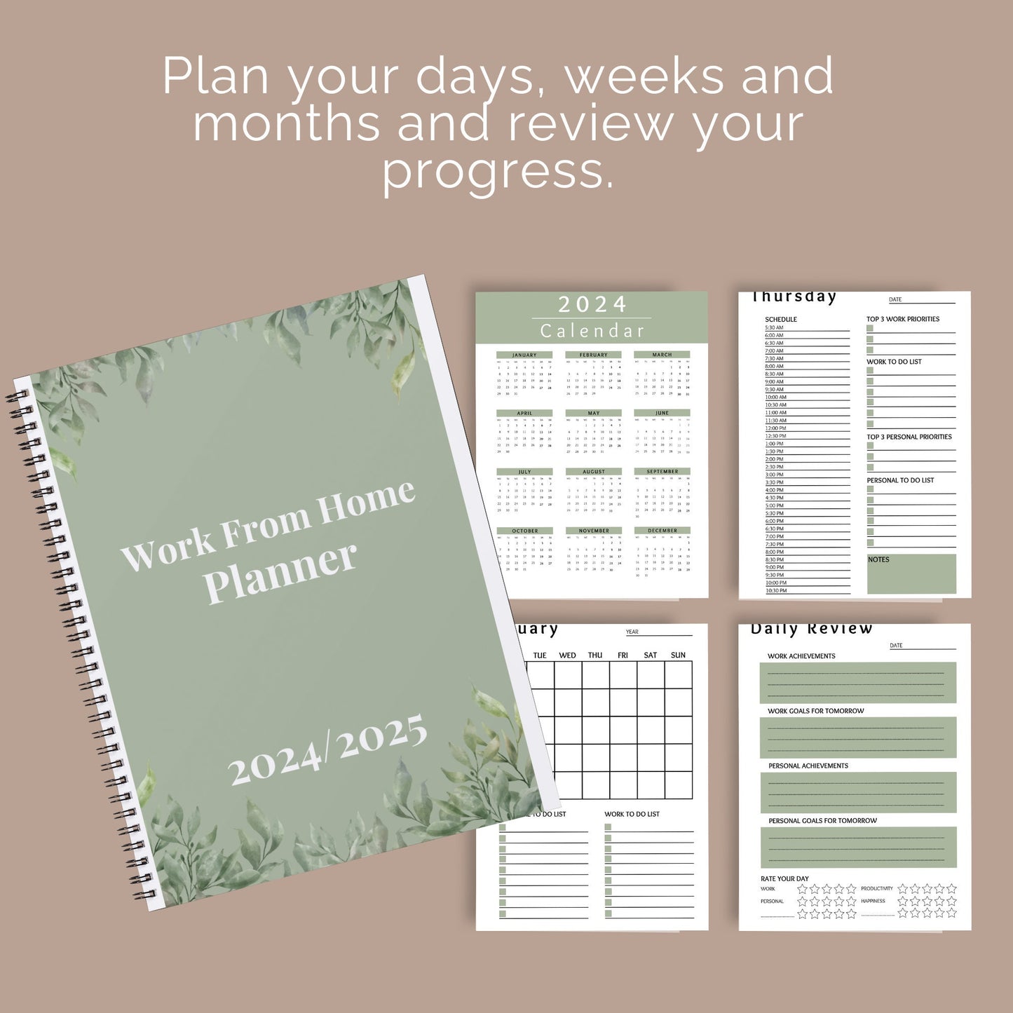 PLR Work From Home Planner, Organize your personal and work life, easy to customize, done for you templates, plan and navigate your workdays