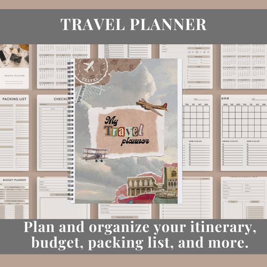PLR Travel Planner Journal, Organize your travel itinerary, budget and meal expense, easy to customize, done for you templates