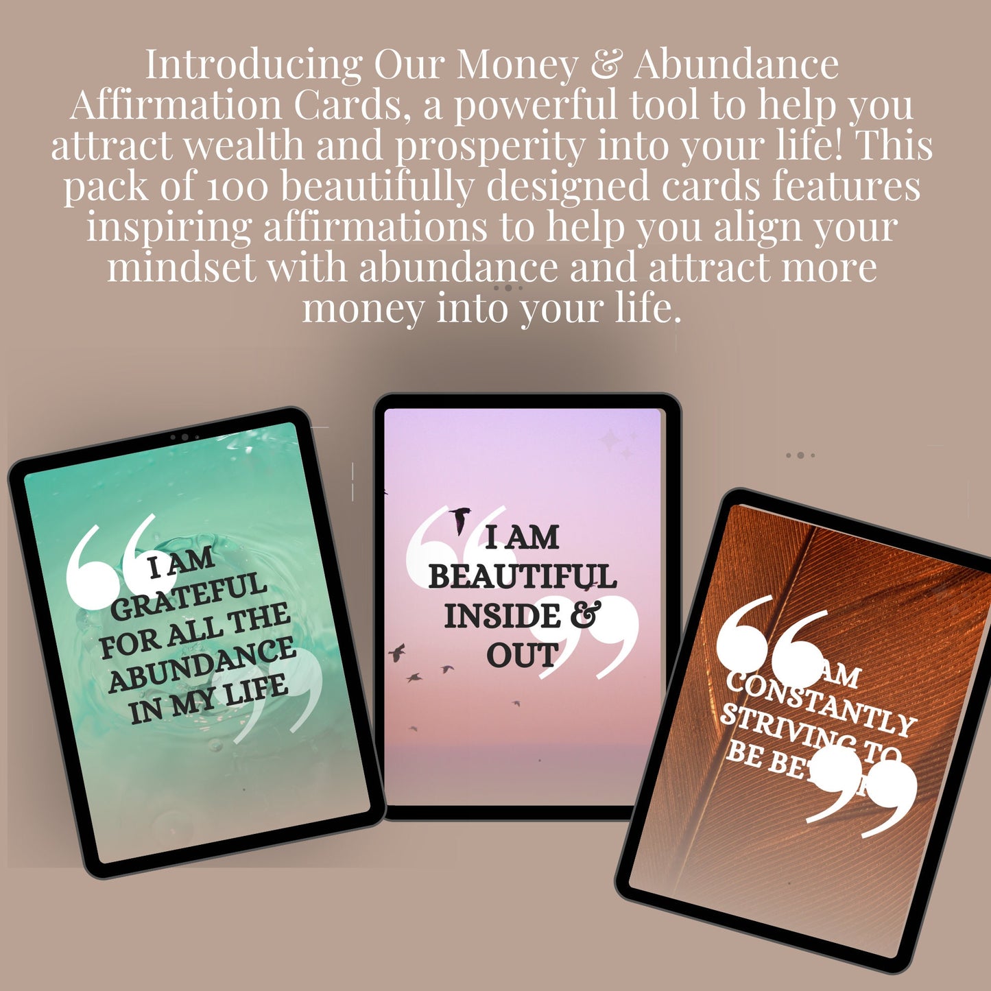 100 Money & Abundance Affirmation Printable Editable Cards, Wealth and abundance card, manifestation cards, law of attraction cards