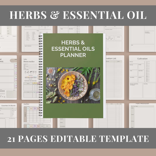 PLR Herbs and essential oil journal, aromatherapy printable herb forms, herb inventory sheets, editable templates, done for you journal