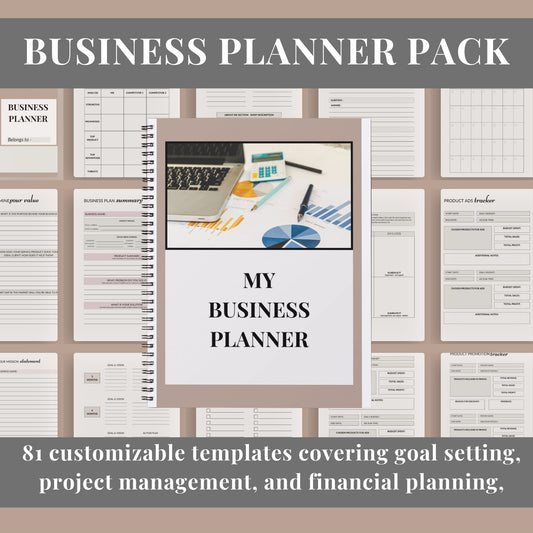 PLR Business Planner Pack, editable template, keep business organized, vision and goal setting sheets, project management, customizable