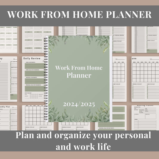 PLR Work From Home Planner, Organize your personal and work life, easy to customize, done for you templates, plan and navigate your workdays