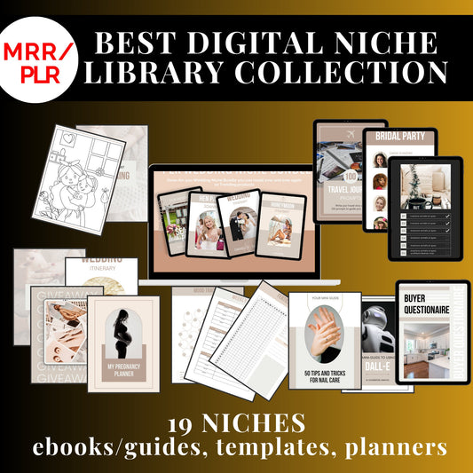 PLR MRR Bundle, 19 niches ebooks, guides, journals, templates, create passive income, done for you. Digital niches