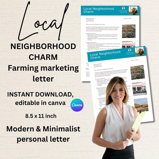 Local Neighborhood Charm Flyer Farming Letter Template for Real Estate Agents, Marketing, Lead, Modern and minimalist Letter Style