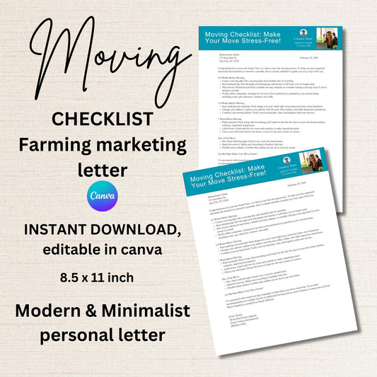 Real Estate Moving Checklist Farming Marketing Letter, A simple and minimalist layout, personal style farming lead generator for agents