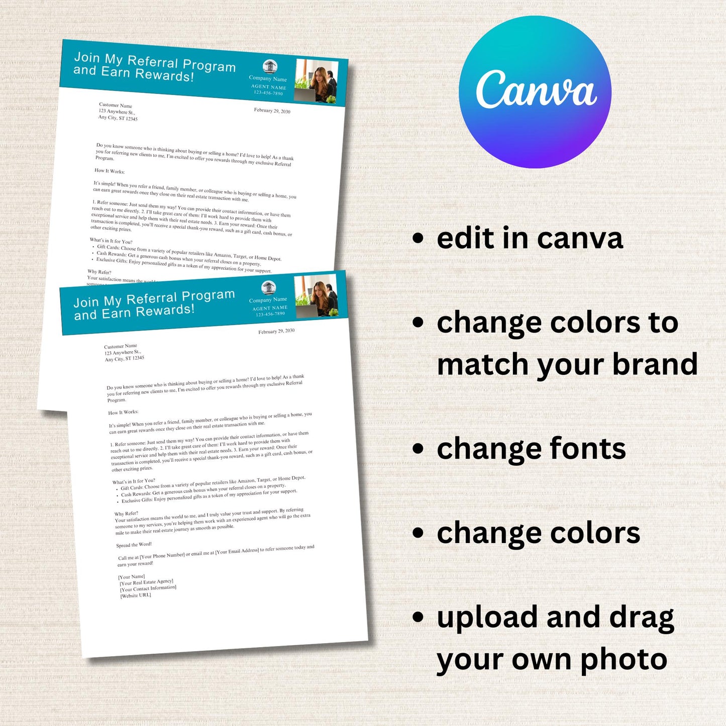 Real Estate Referral Program Rewards Farming Marketing Letter, minimalist layout, personal style farming lead generator for agents