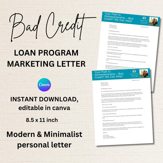 Bad Credit Mortgage Loan Program Marketing Letter, Farming Flyer For Mortgage Regarding Bad credit loan program, Modern minimalist layout