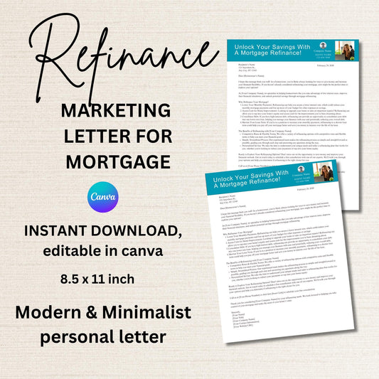 Mortgage Refinance Marketing Letter Template – Editable Letter for Homeowners | Refinance Solutions for Mortgage Brokers, Farming Letter