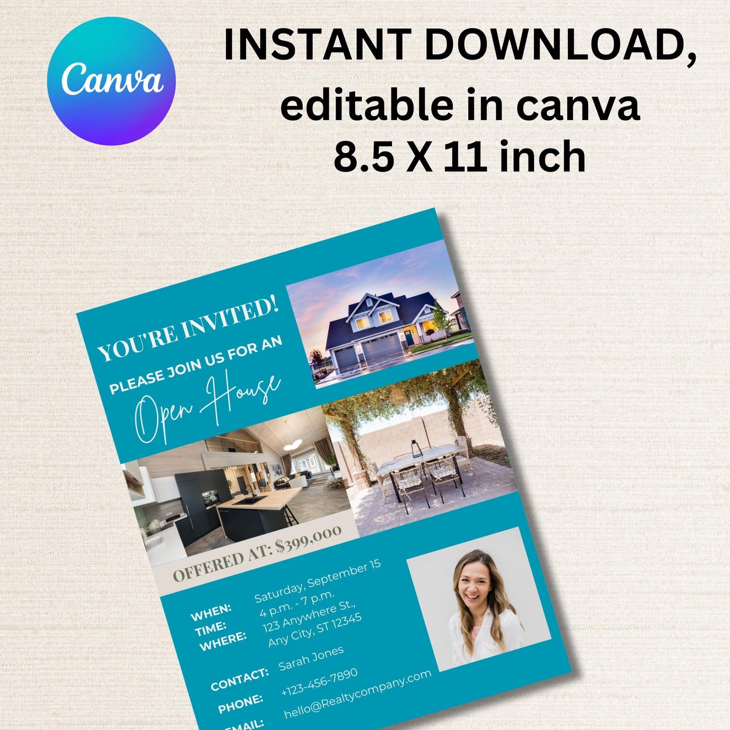 Your Invited Open House Flyer Template - Custom Real Estate Marketing 8.5 x 11 Open House, farming letter for agents, Edit In Canva