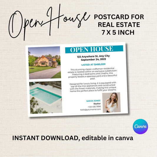 Open House Postcard Templates - Custom Real Estate Marketing Postcard for Open House, Minimalist and modern layout postcard, bold colors