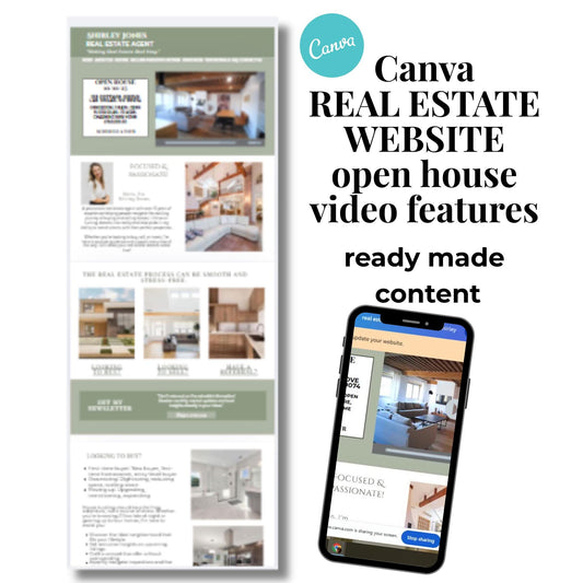 Real Estate Canva Website Template With Video Features, Open House Landing Page, Lead Magnet, Modern Canva Website Template, Instagram,