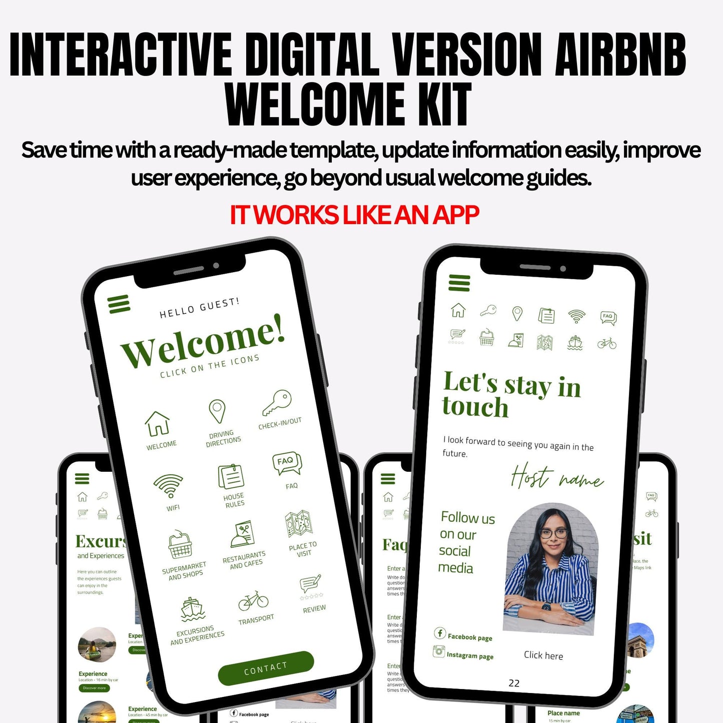Airbnb welcome book, Digital Mobile template, edit in canva Mobile interactive, VRBO, User friendly, Mobile optimized