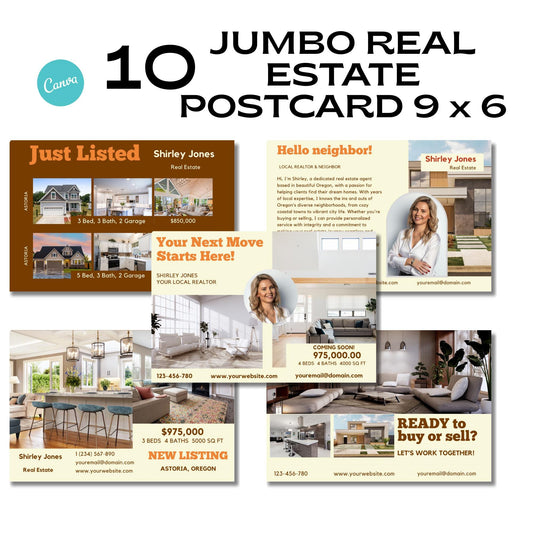 Real Estate Jumbo Postcard Template 9x6 Canva editable Postcards, Just Listed, Hello Neighbor, Expired Listing, Your Invited, Open House