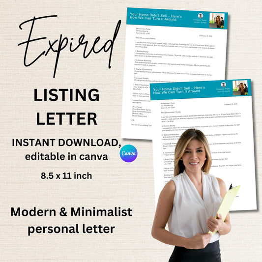Expired Listing Flyer Template for Real Estate Agents - Customizable & Easy to Use, Minimalist Modern Style, Lead generation, Farming Letter