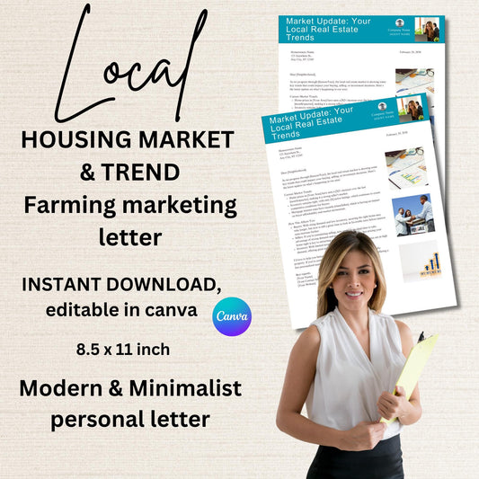 Real Estate Market Update Trend Flyer Template Farming Marketing Letter- Customizable for Buyers, Sellers & Investors, Minimalist Modern