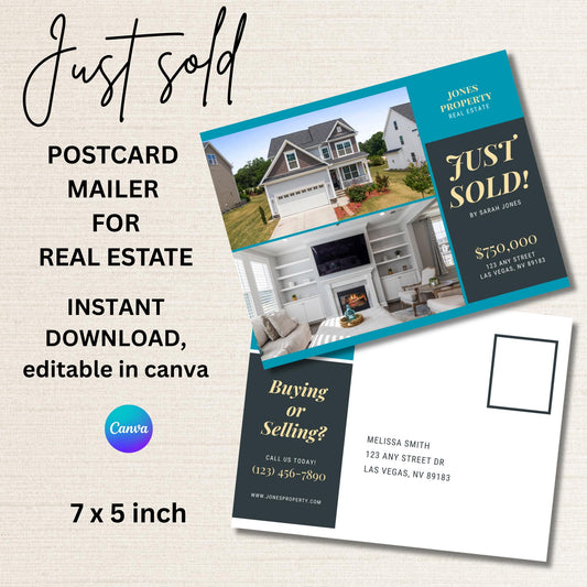 Just Sold Postcard Templates - Editable Real Estate Marketing Postcard for Just Sold, Minimalist and modern layout postcard, bold colors