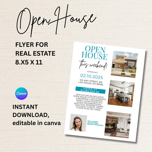 Open House Real Estate Template - Custom Real Estate Marketing Flyer 8.5 x 11 for Open House, Edit in canva