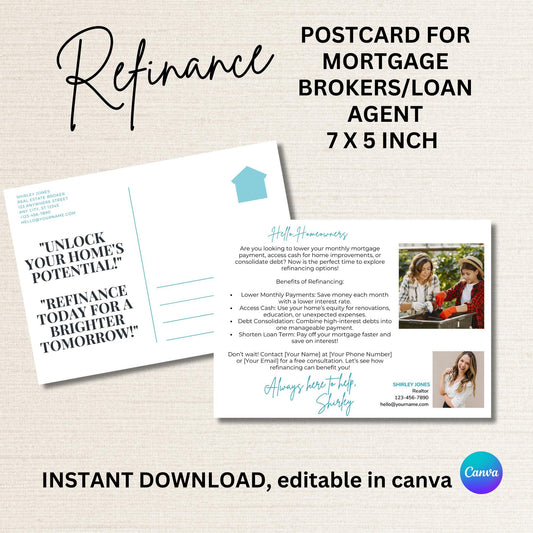 Mortgage Refinance Postcard Template |Loan Agent Refinance Postcard | Instant Download | Modern Professional & Eye-Catching
