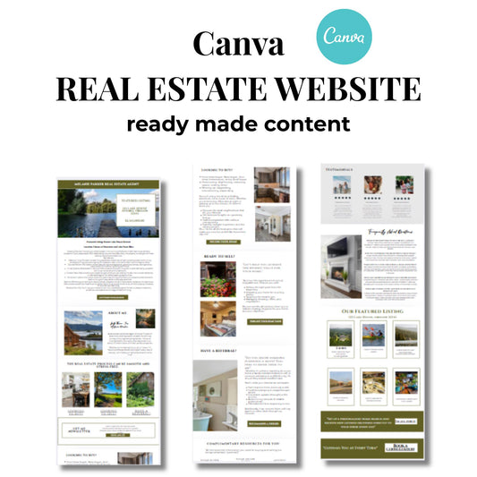 Real Estate Canva Website Template Lake House Featured Listing, Landing Page, Lead Magnet, Real Estate Agent Website Template, Instagram
