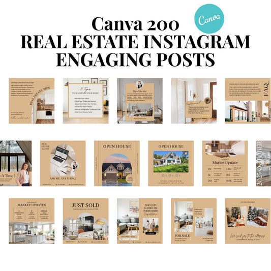 Real Estate 200 Instagram Social Media Templates earth tone New Listing, Open House Expired Listing Under Contract Q & A Tips, Engaging Post