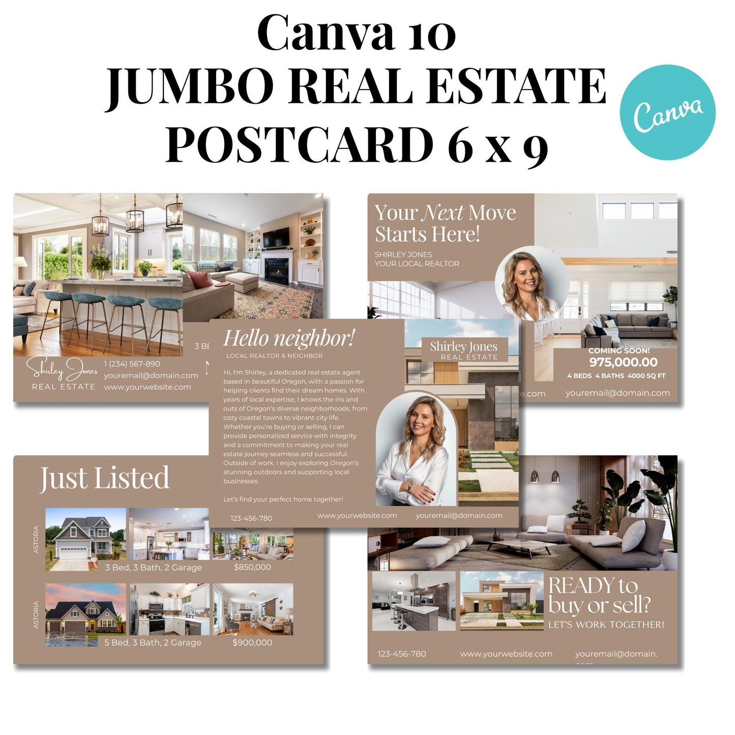 Jumbo 6x9 Realtor Agent Postcard Template Vivid Earth tone, Canva editable Postcards, Just Listed, Hello Neighbor, Open House, Lead Magnet