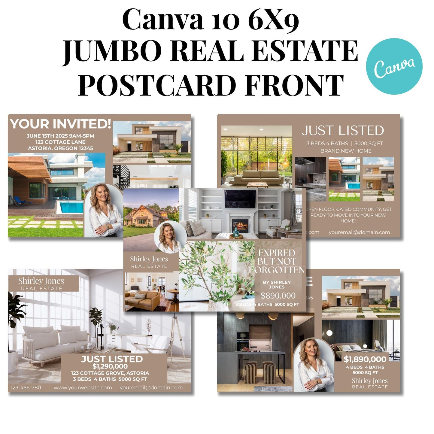 Jumbo 6x9 Realtor Agent Postcard Template Vivid Earth tone, Canva editable Postcards, Just Listed, Hello Neighbor, Open House, Lead Magnet