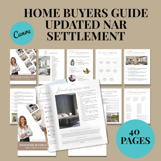 Real Estate Buyers Guide Template, Real Estate Marketing, Home Buyers Process, Listing Presentation, Updated NAR Settlement, Edit in canva
