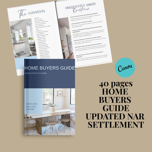 Realtor Buyer Guide, Home Buyers Guide Template, Home Buyers Process, Updated NAR Settlement, Real Estate Agent Marketing, Canva Edit
