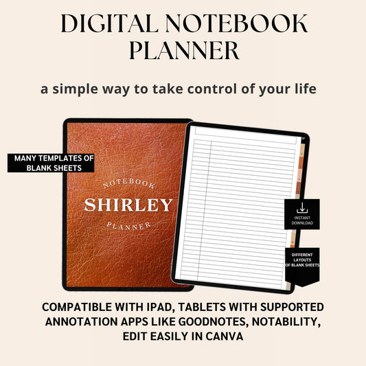 Digital Notebook Planner Hyperlinked GoodNotes Template | Reusable Blank Pages, To-Do Lists, Habit Tracker, Aesthetic PDF for iPad & Tablet"