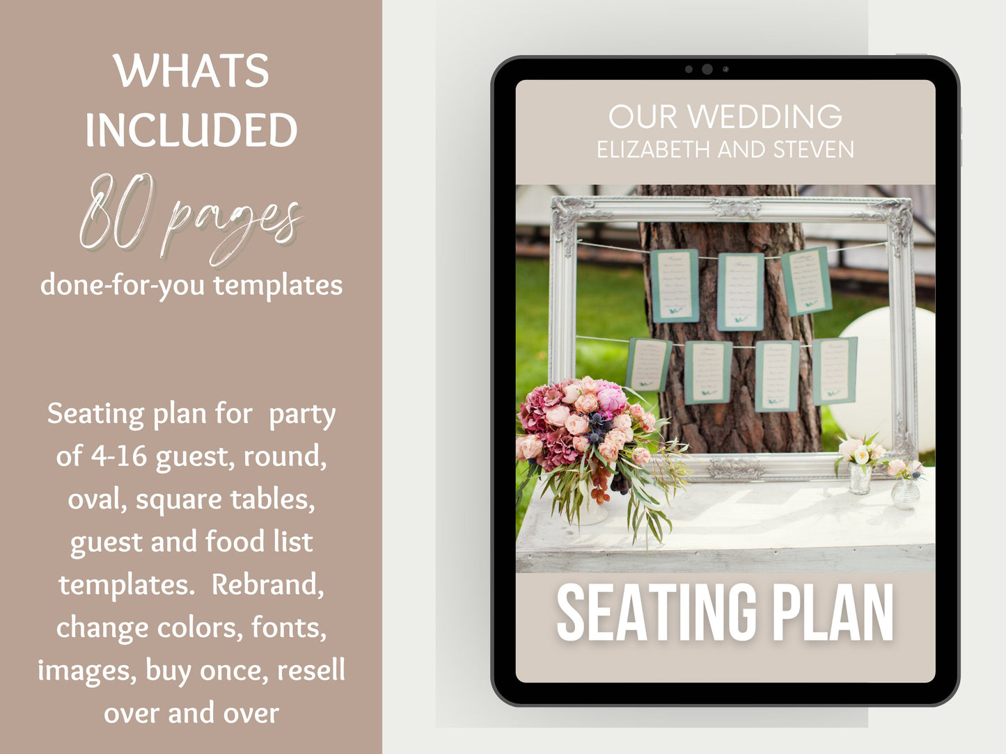 PLR Wedding Seating Plan, digital editable in canva, 80 pages wedding seating plan