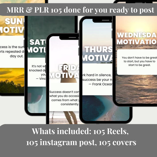 105 Motivational Daily Quotes Faceless Video Reels Bundle Master Resell Rights Done For You Instagram Post, Covers, Bonus: 365 Daily Quote
