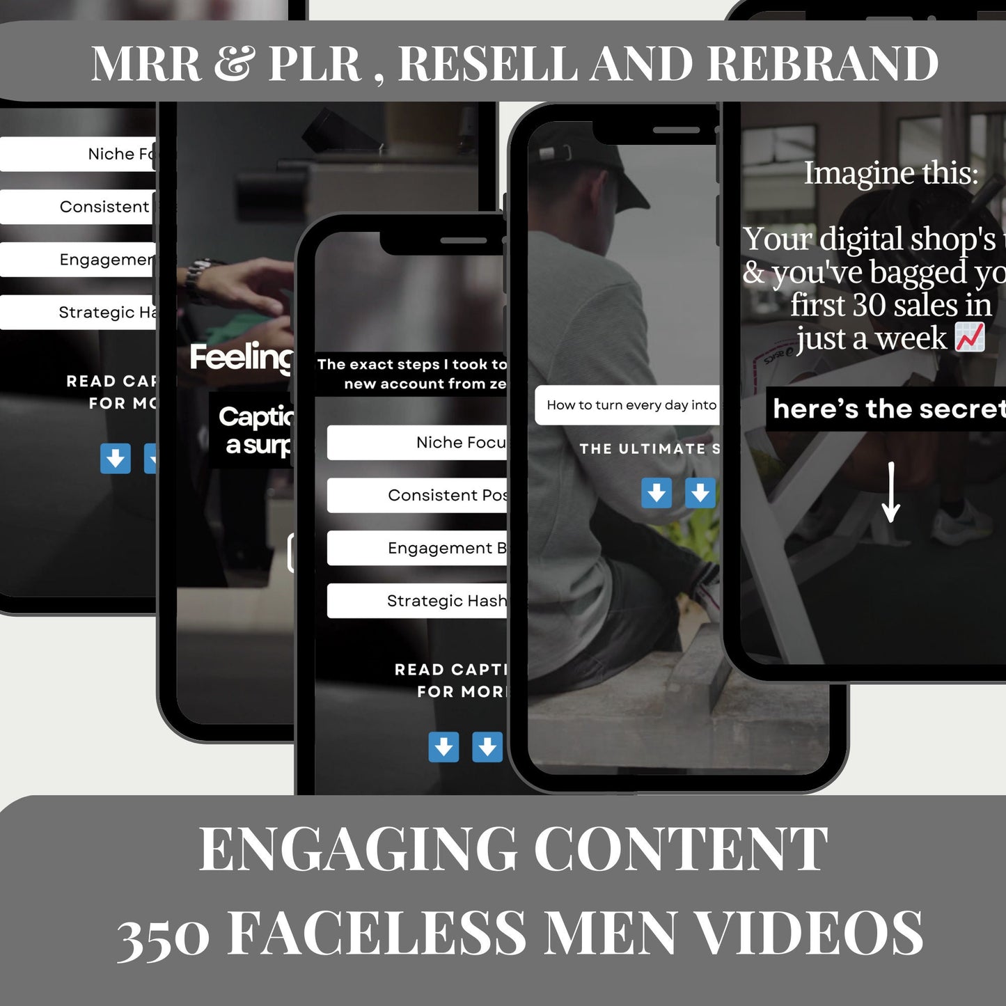 350 Faceless Aesthetic Men Video Reels W/75 Reel Captions | PLR | Master Resell Rights Done For You | Content Creator