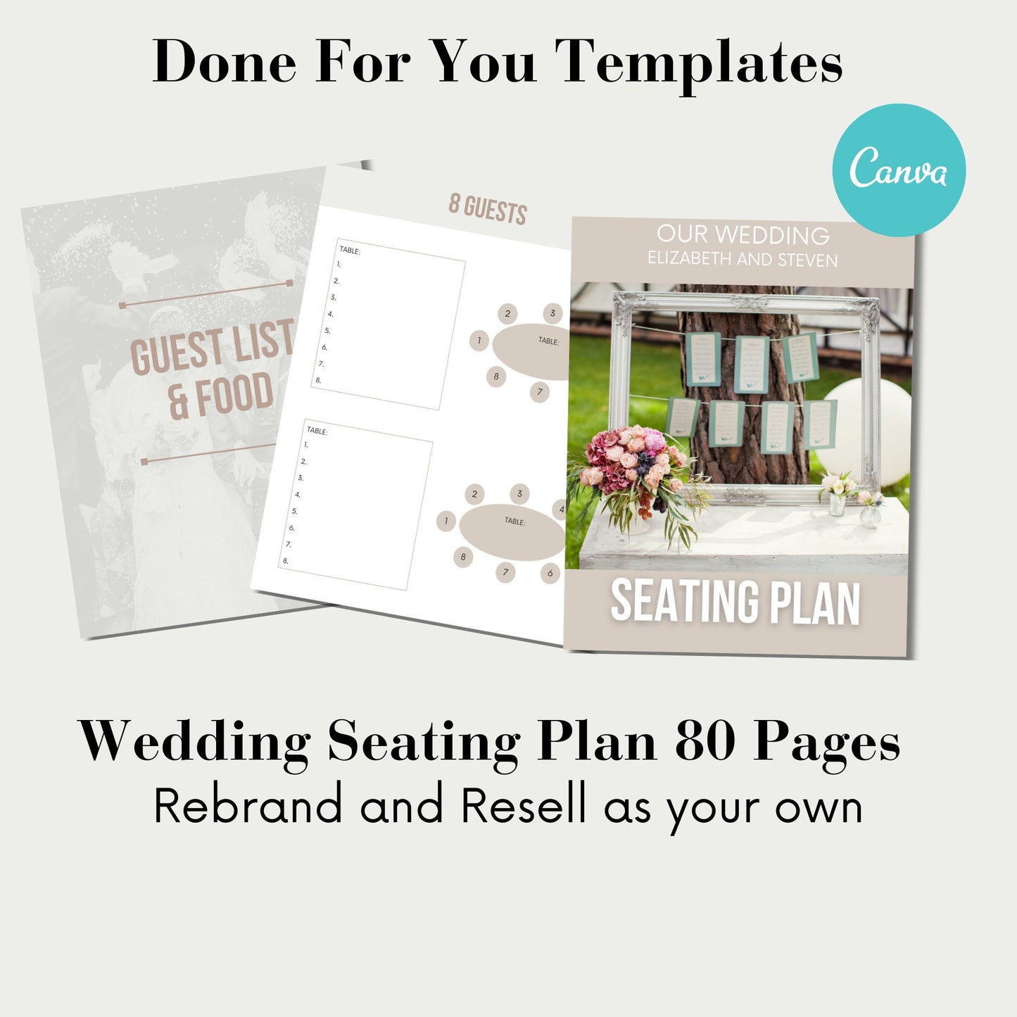 PLR Wedding Seating Plan, digital editable in canva, 80 pages wedding seating plan