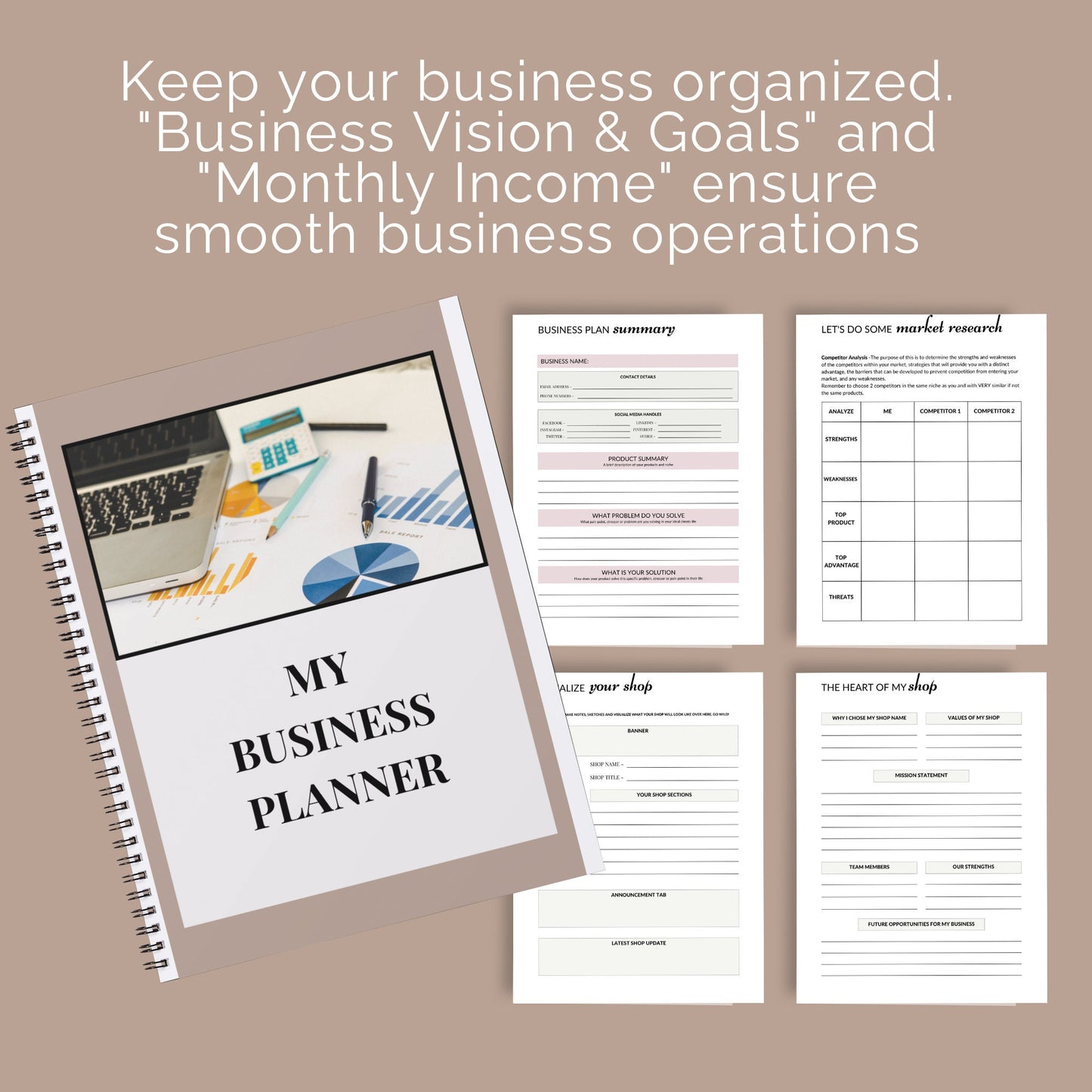 PLR Business Planner Pack, editable template, keep business organized, vision and goal setting sheets, project management, customizable