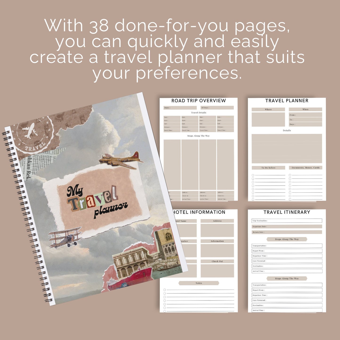 PLR Travel Planner Journal, Organize your travel itinerary, budget and meal expense, easy to customize, done for you templates