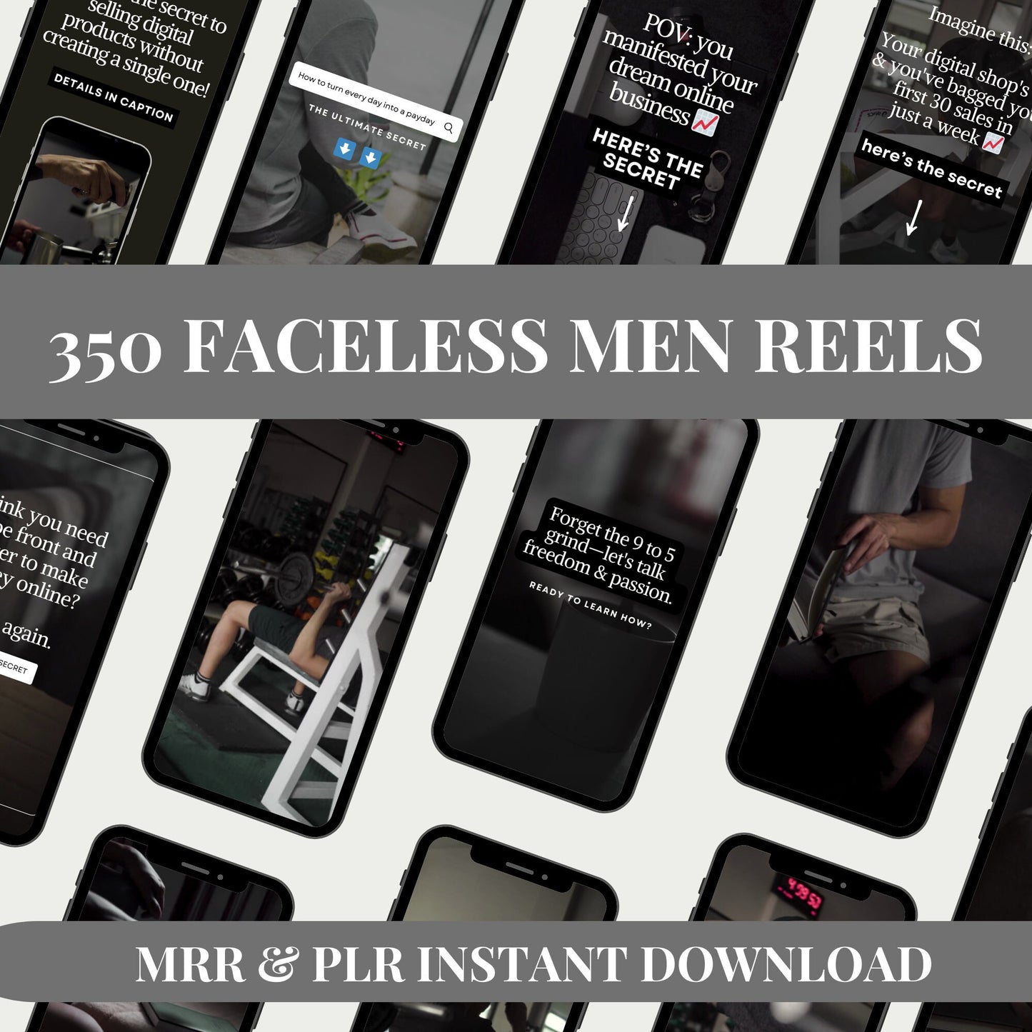 350 Faceless Aesthetic Men Video Reels W/75 Reel Captions | PLR | Master Resell Rights Done For You | Content Creator