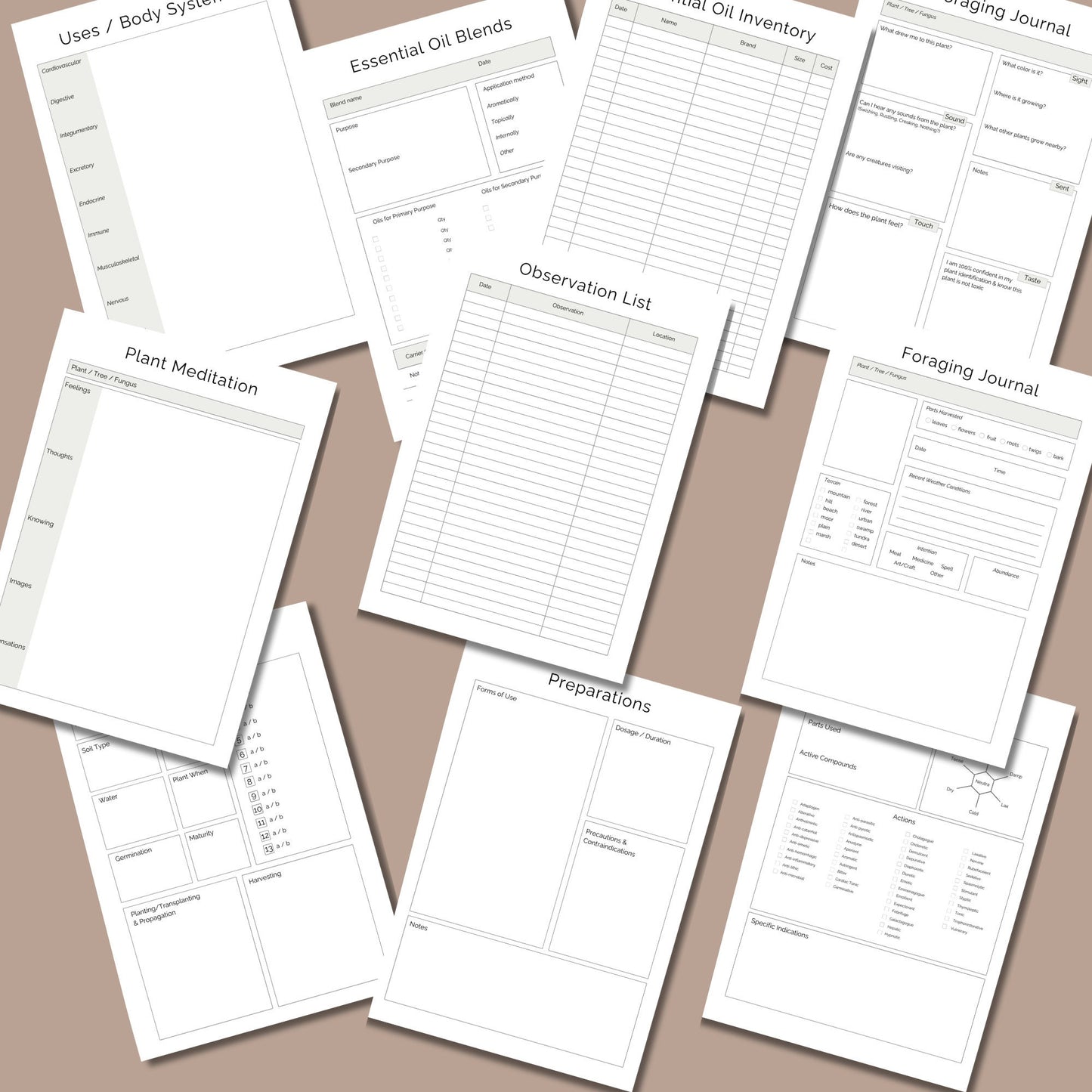PLR Herbs and essential oil journal, aromatherapy printable herb forms, herb inventory sheets, editable templates, done for you journal