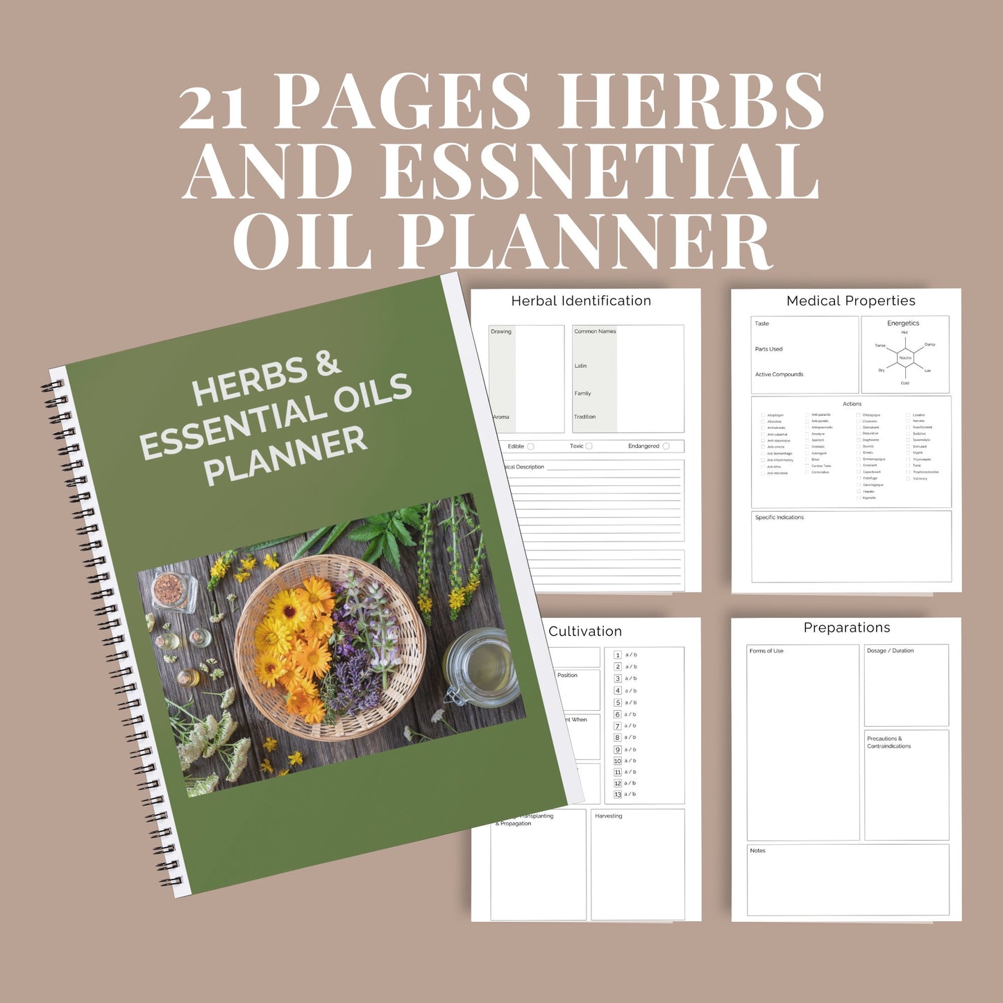 PLR Herbs and essential oil journal, aromatherapy printable herb forms, herb inventory sheets, editable templates, done for you journal