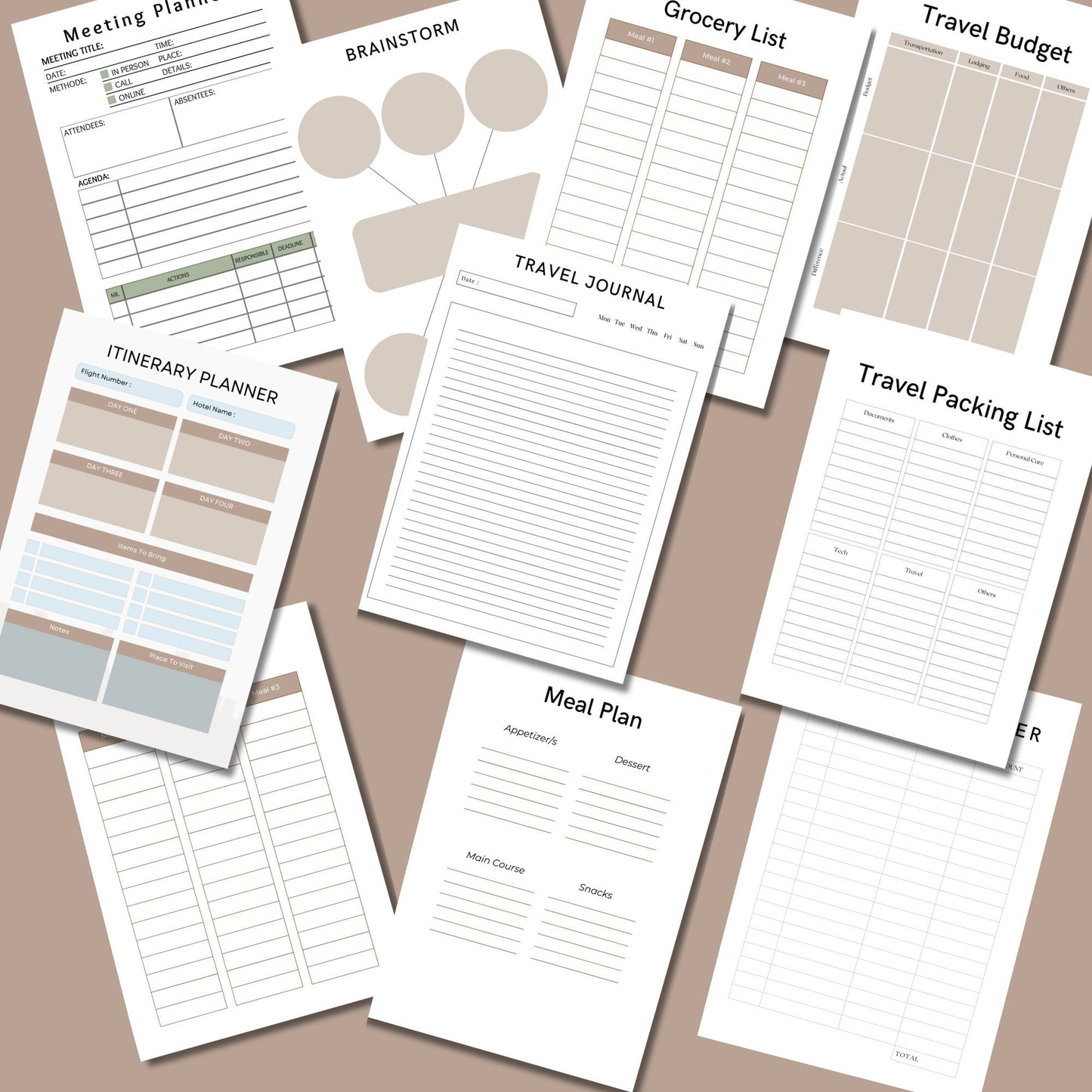 PLR Travel Planner Journal, Organize your travel itinerary, budget and meal expense, easy to customize, done for you templates