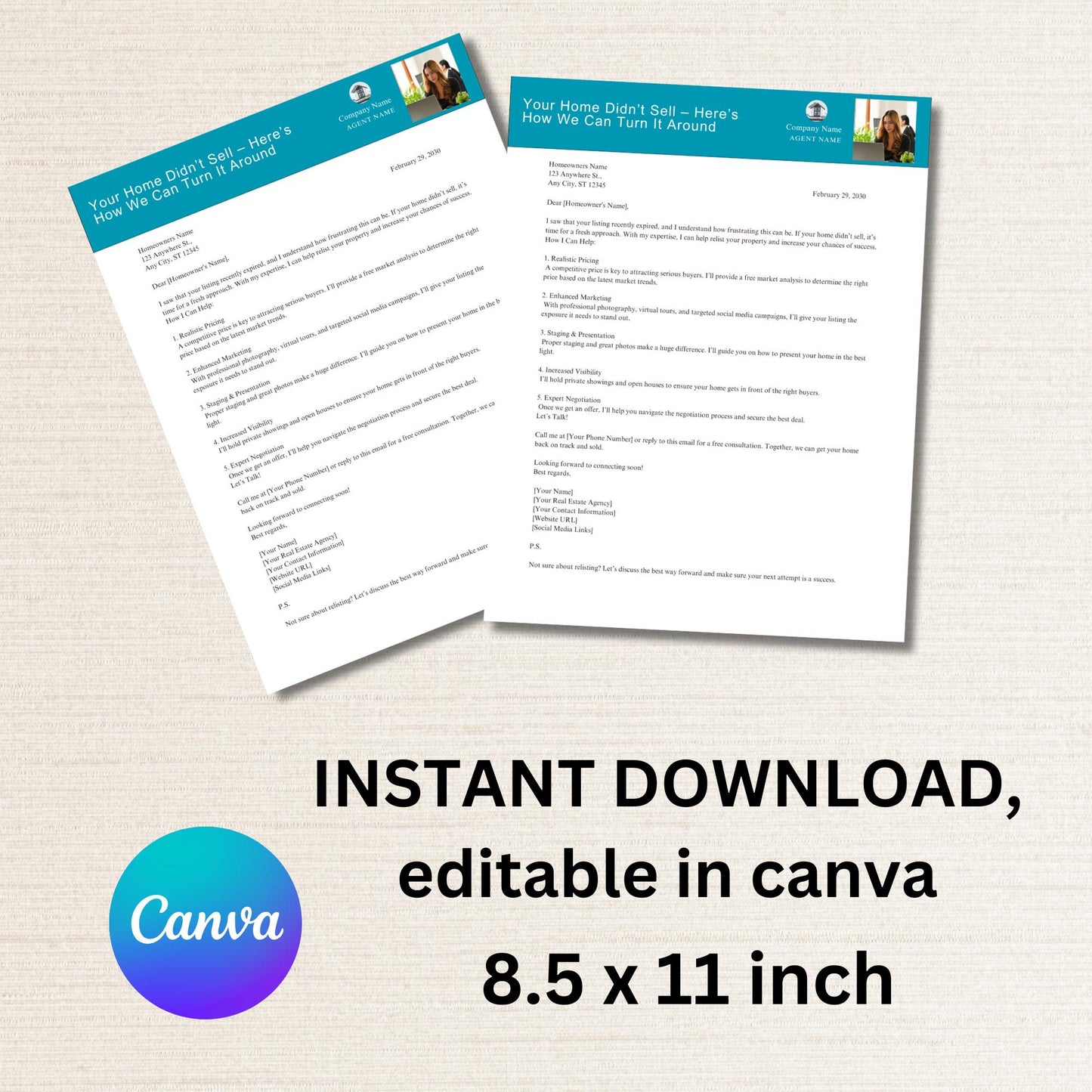 Expired Listing Flyer Template for Real Estate Agents - Customizable & Easy to Use, Minimalist Modern Style, Lead generation, Farming Letter