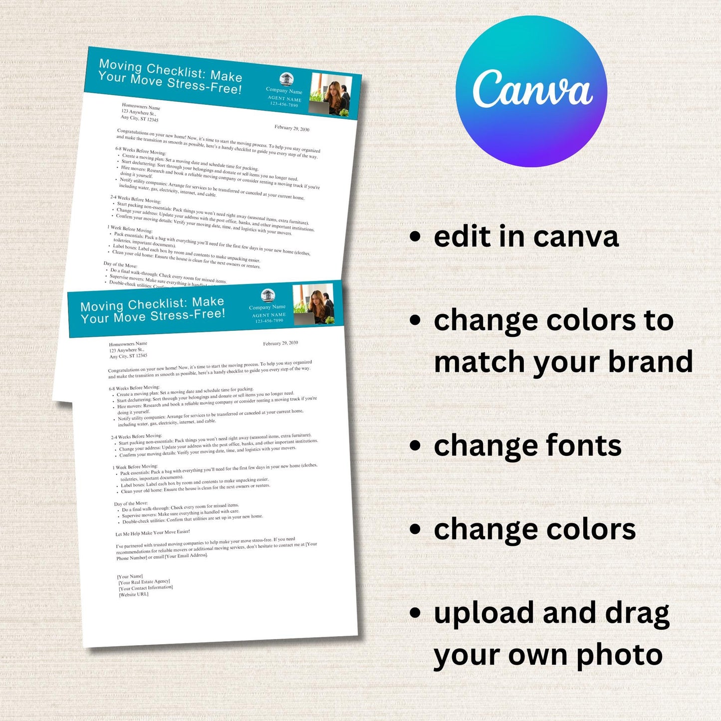 Real Estate Moving Checklist Farming Marketing Letter, A simple and minimalist layout, personal style farming lead generator for agents