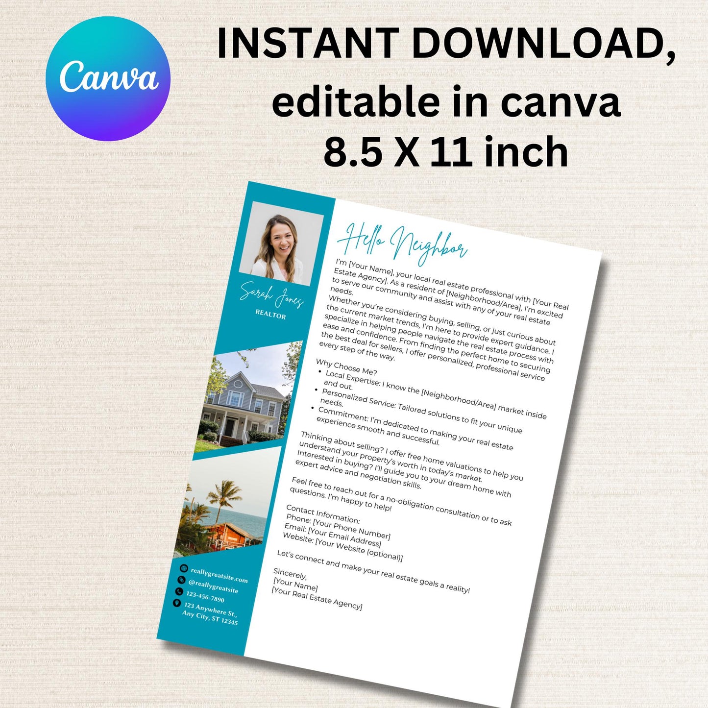 Hello Neighbor Flyer Template | Real Estate Agent Introduction | Editable Canva Template for Local Marketing